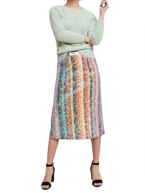 Anthropologie Mauve Multicolor Striped Sequin Skirt Sz 4